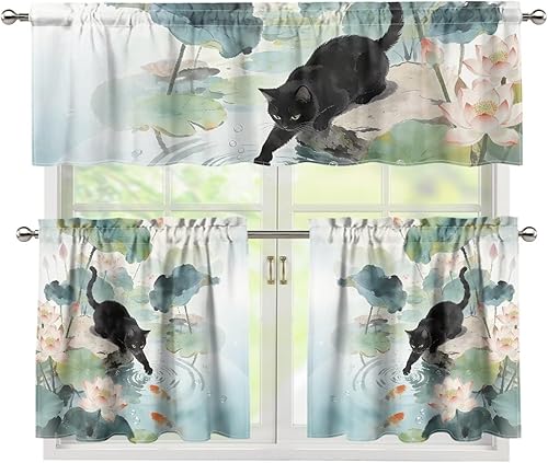 Miniatura 10 de Cortinas de Cocina con Patrón de Gallo Juego de 3 Piezas Elegante Juego de Cortinas de Cocina y Cenefas Elegante Juego de Cortinas de Sombra para