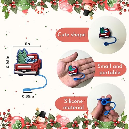 Miniatura 8 de Tapas de paja de Navidad, paquete de 12 fundas de silicona para pajitas de silicona, para vasos, adecuadas para pajitas de 0.276-0.315 in