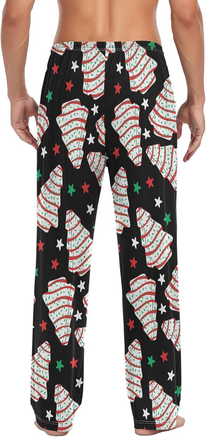 Mens Pajama Bottoms with Pockets Christmas Trees Cakes Super Soft Wide Leg Sleep Lounge Pants for Men S - Image 3
