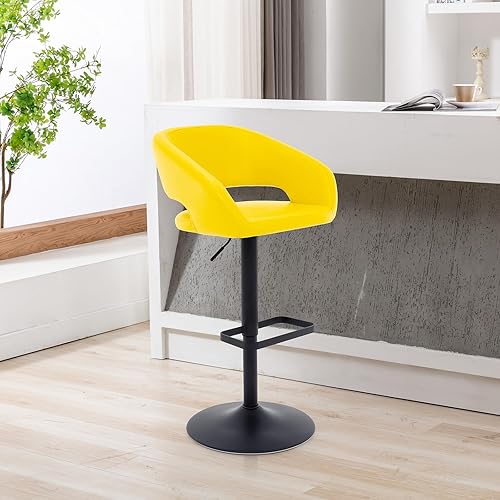 Miniatura 91 de Vogue Furniture Direct Taburete de bar ajustable con respaldo y brazos huecos, moderno taburete giratorio de piel sintética, silla de barra de Negro