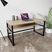 Riyan Luxiwood® Kloster Study Table with Open Storage, Table for Spaces 47.2 inch Modern Simple Style Desk for Home Office, Study Student Writing Desk, Black Metal Frame, Easy to Assemble- Beige