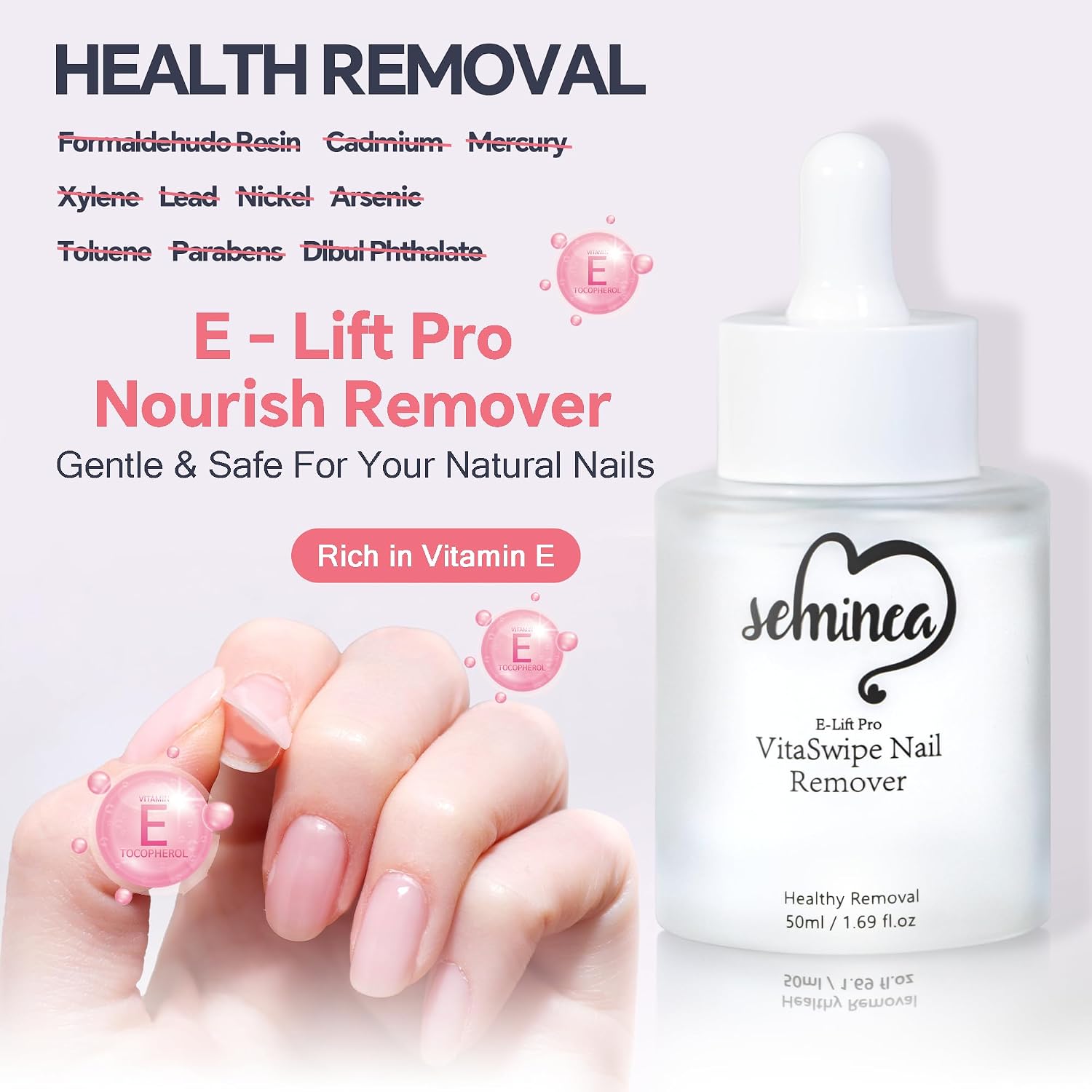 5s Nail Polish Remover for Gel Nail Strips& Decals, Acetone-Free & Enriched with Vitamin E, Nourishing & Healthy Removal for Semi Gel Nail Wrap Manicures Gentle Healthy Formula for Natural Nails