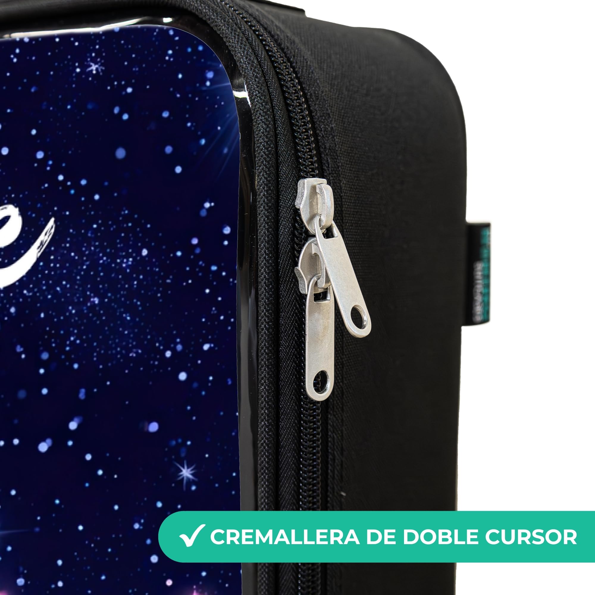 NoBoringSuitcases.com® Maleta Infantil Personalizado con Nombre 48x31x19 cm Maletas De Viaje Cabina Trolley con Ruedas LED Rigida Ultraligero - Niñas - Estrellas - Galaxia - Azul - Rosa