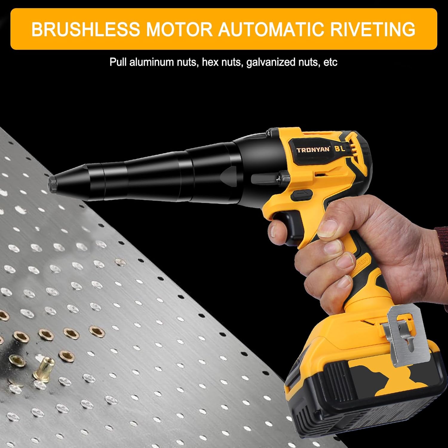 Electric Rivet Tool, Cordless Brushless Rivet Gun for 1/8", 5/32", 3/16" Rivets, Compatible with DeWalt 20V Max Battery (Bare Tool)