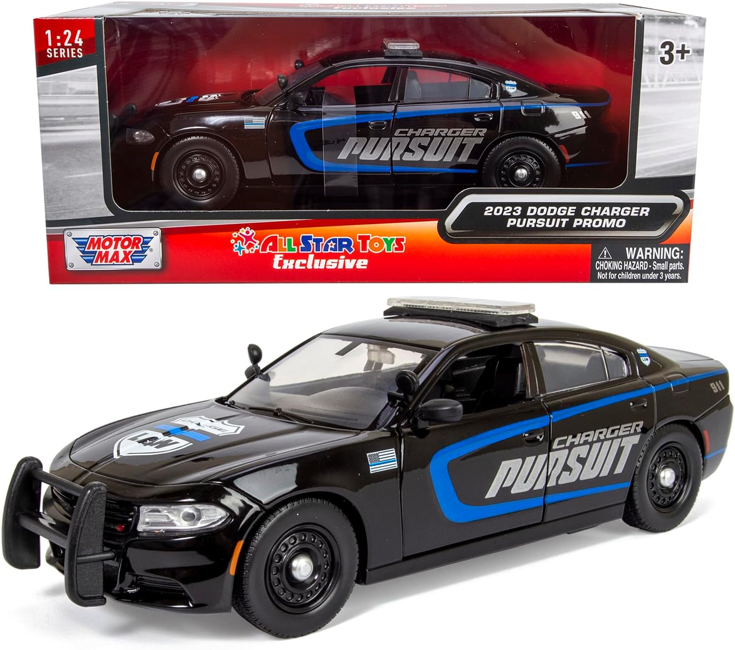 All Star Toys 2023 Charger Enforcer Police Pursuit Car 1/24 Diecast Model for Dodge Police Demo Vehicle Motormax Exclusive 76815