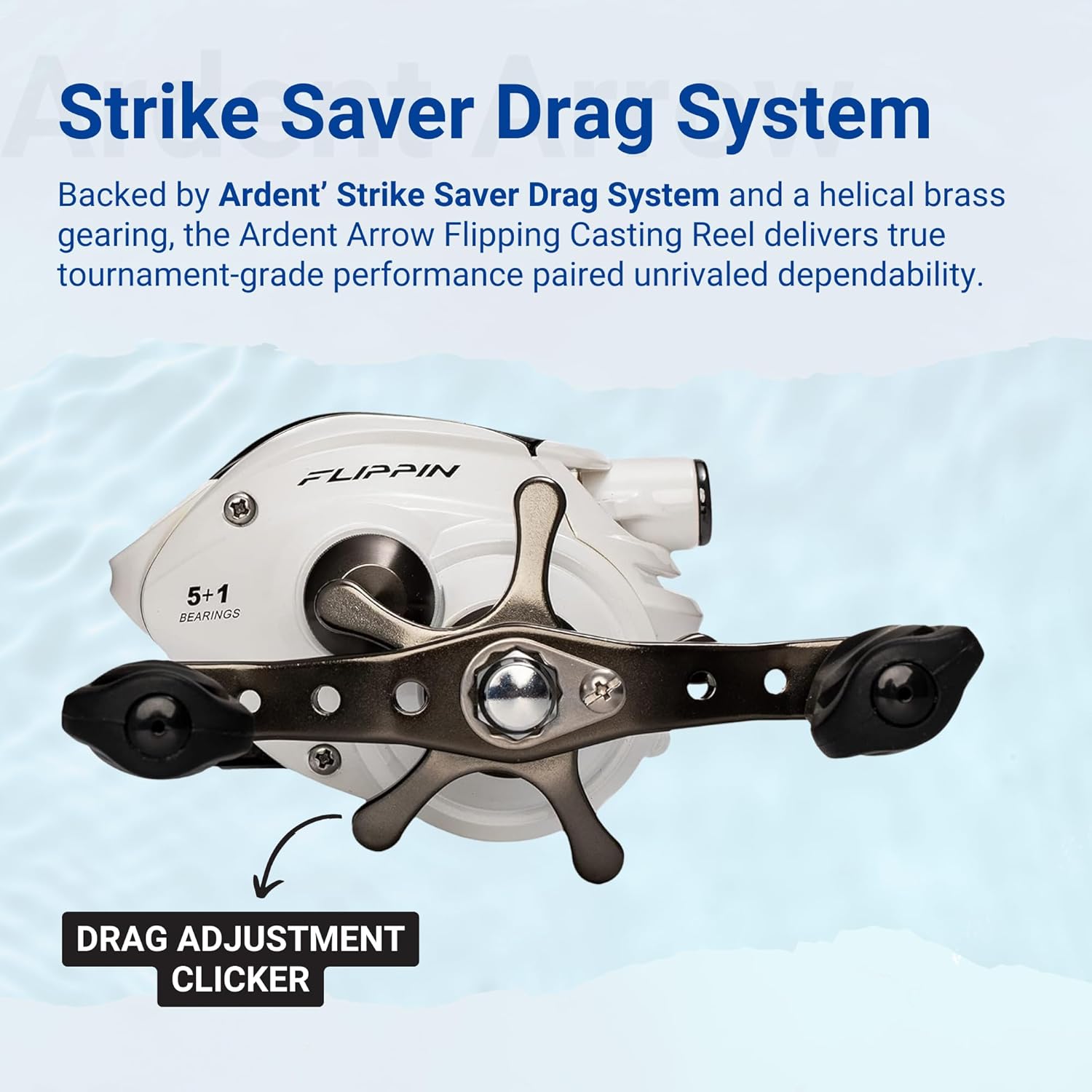 Ardent Arrow Flipping Baitcast Reel, Right Handed, 7.0:1 High Speed Gear Ratio, 5+1 Ball Bearing, 12lb 150 Yard Line Capacity, Aluminum Frame Fishing Reel with Rubber Grip Knobs