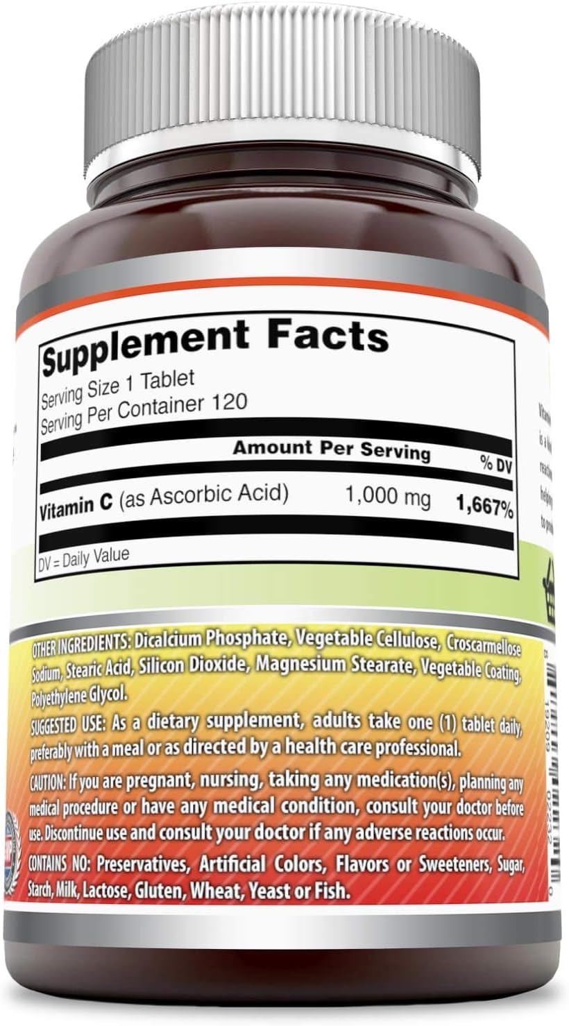Amazing Formulas Vitamin C 1000 Mg, Tablets (Non-GMO,Gluten Free) Vegan - Promotes Immune Function* - Supports Healthy Aging* - Supports Overall Health & Well-Being* (120 Count)