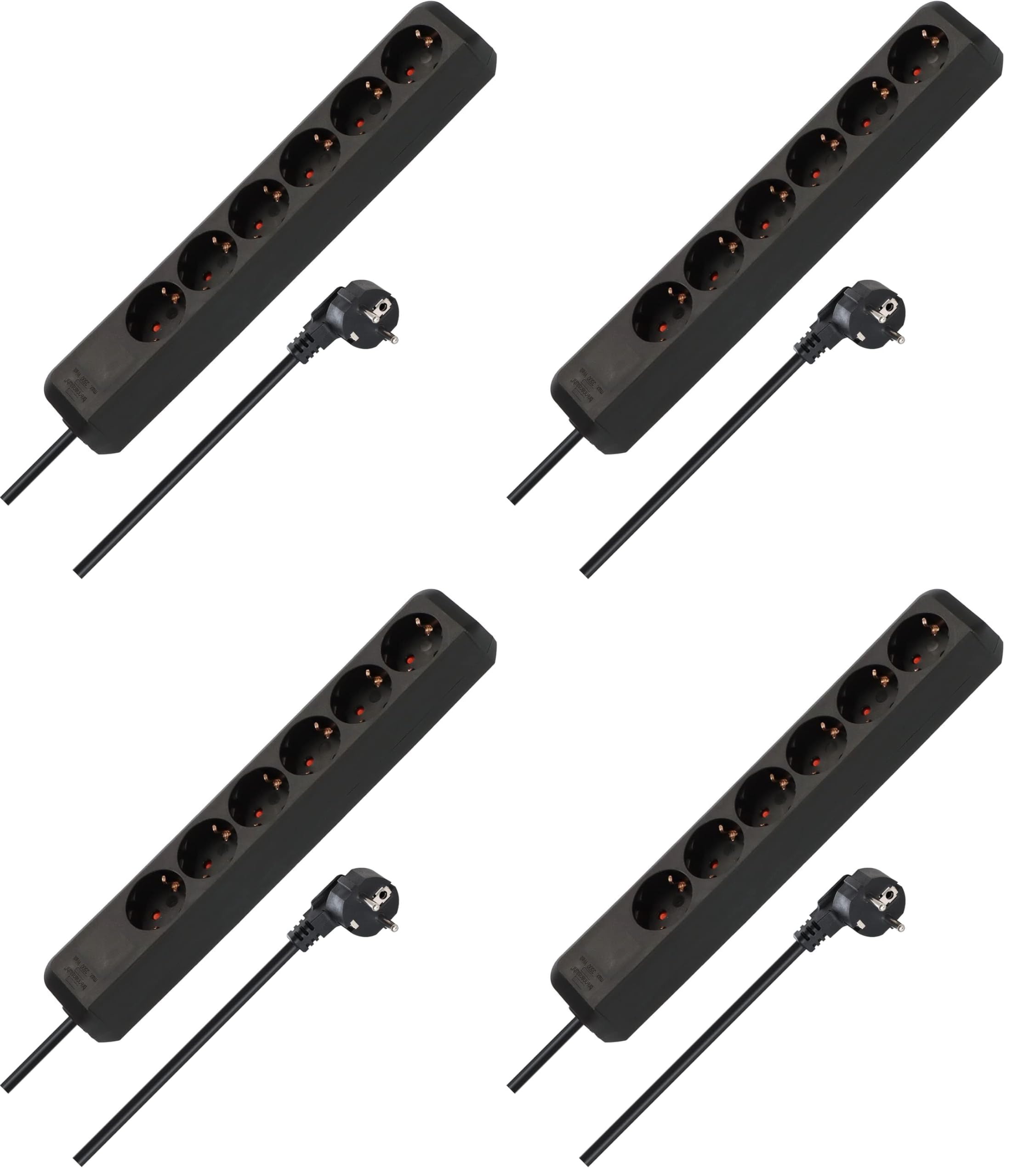 Brennenstuhl Eco-Line regleta de enchufes con 6 Tomas de Corriente (Cable de 1,5 m, sin Interruptor) Negro (Paquete de 4)