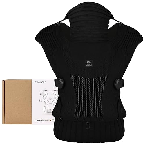 Miniatura 1 de Bebamour Portabebés de punto, cómodo y ligero para 4-24 meses, portabebés ergonómico con capucha para cabeza (negro)