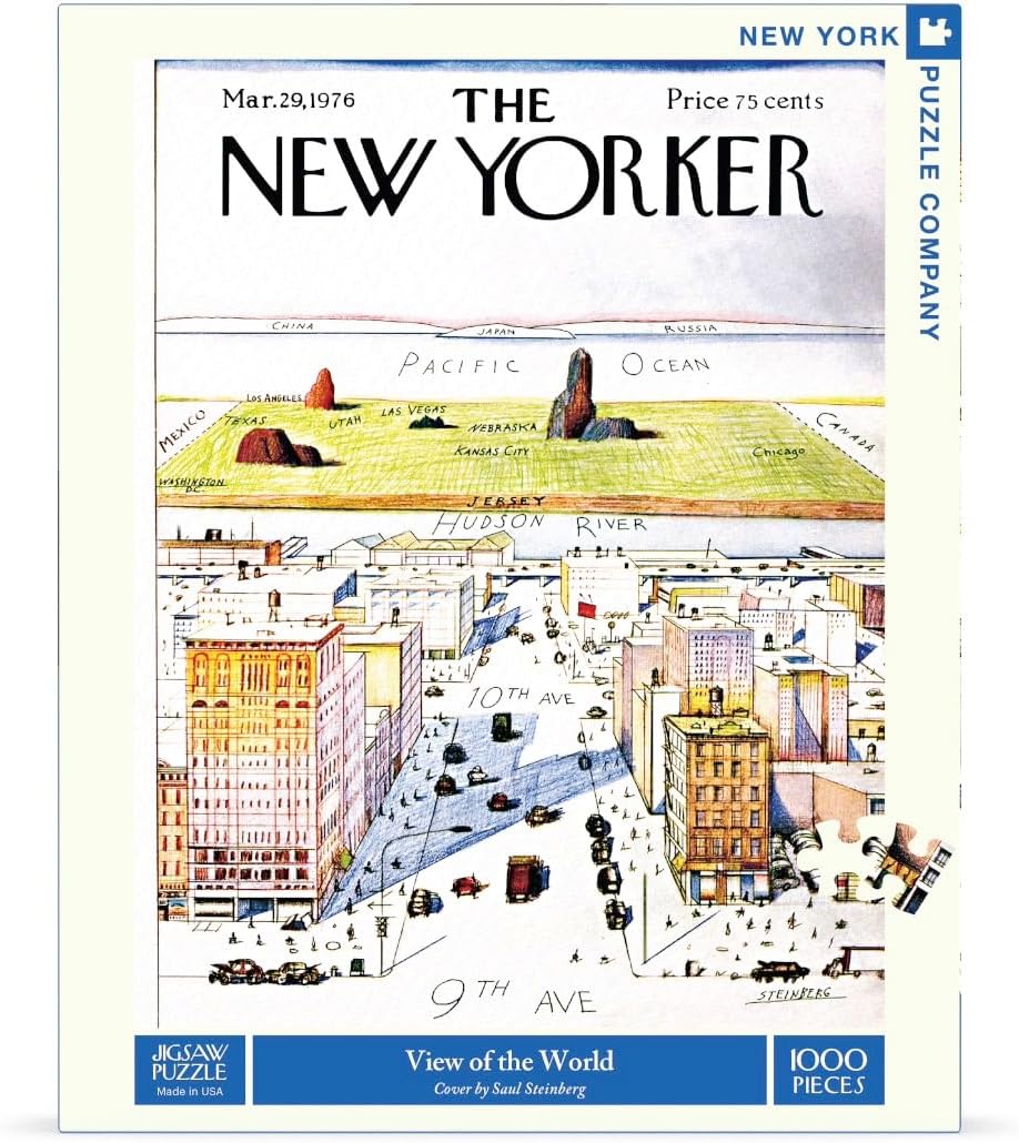 New York Puzzle Company - New Yorker View of The World - 1000 Piece Jigsaw Puzzle for Family Game Nights by Saul Steinberg
