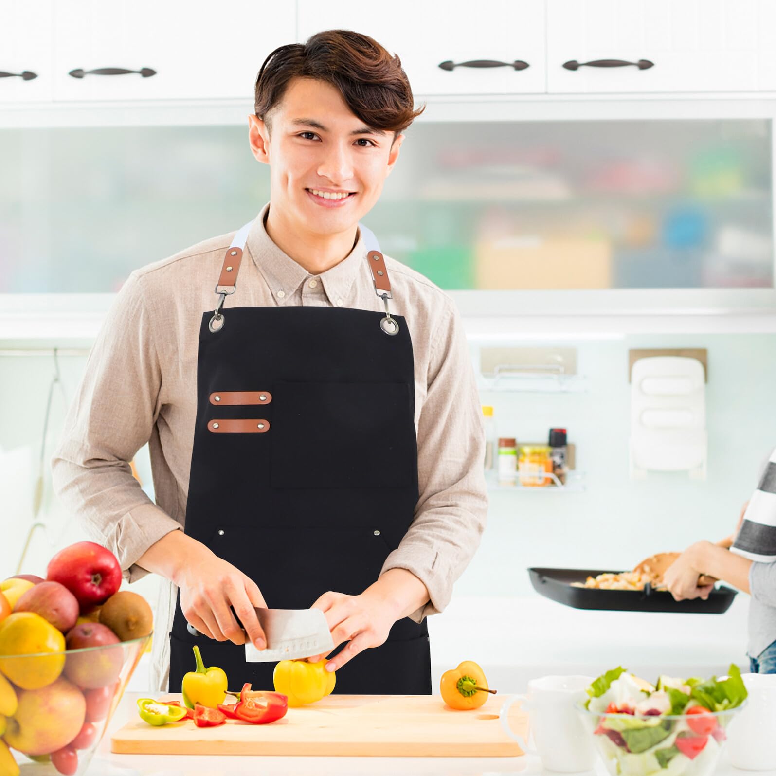 Gatuida Delantal de Lona Gruesa para Hombre con Múltiples Bolsillos Resistente y Utilitario Negro para Barbacoa Carpintería y Trabajo al Aire Libre Delantal de Cocina y Taller con