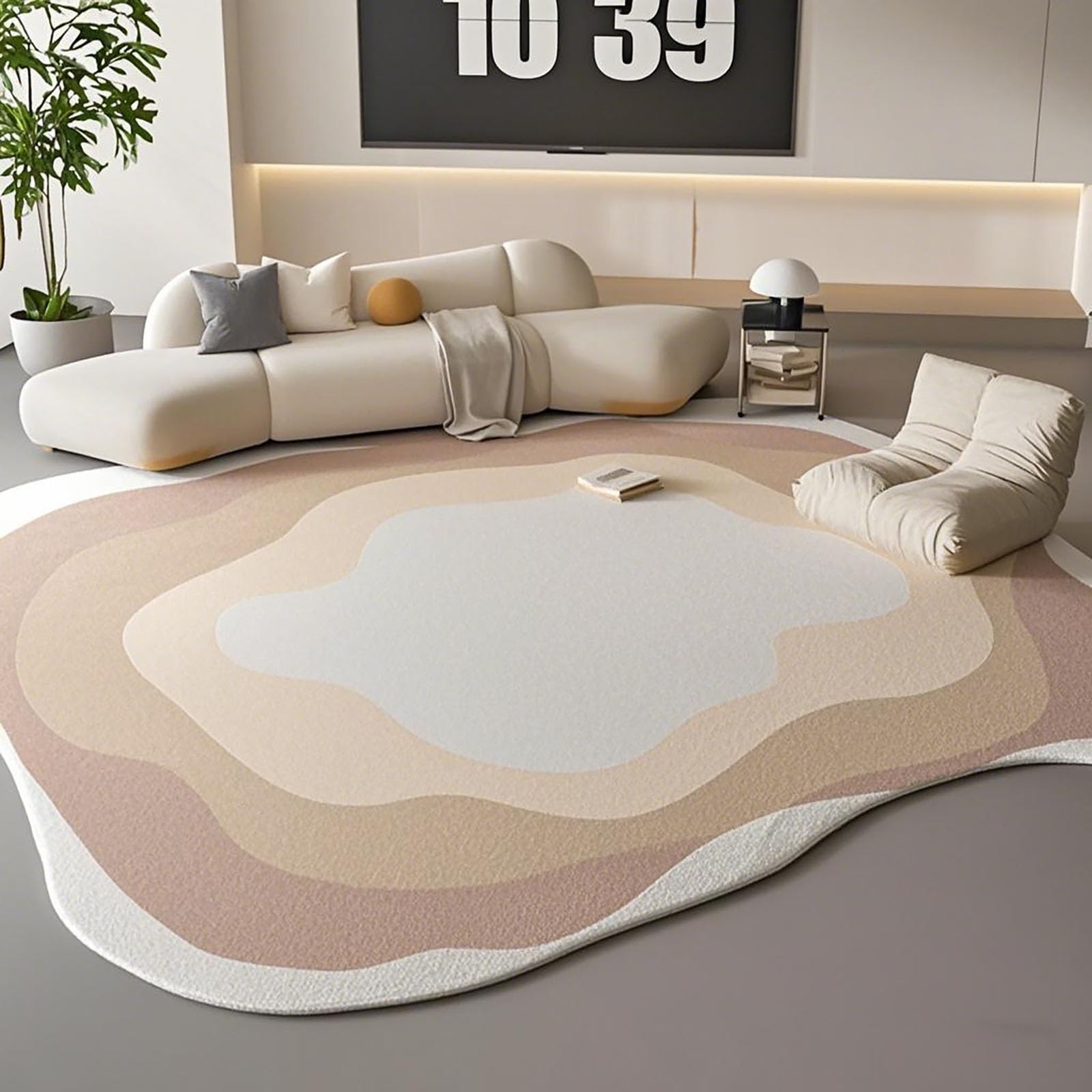 Tapis de sol fausse laine beige au design minimaliste pour sublimer le coin lecture du bureau