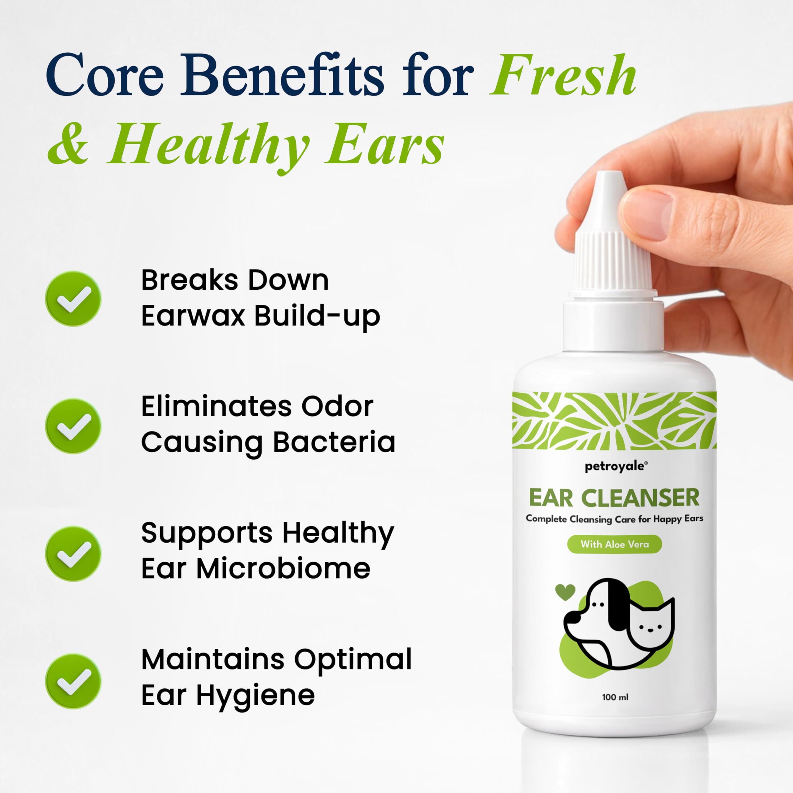 Petroyale Ear Cleanser for Dogs and Cats | Effective & Gentle Formula | Remove Dirt, Excess Wax, Mites | Improves Hearing | Relives Itching | Dog Ear Cleaner Solution with Tris EDTA Buffer - 100ml 1
