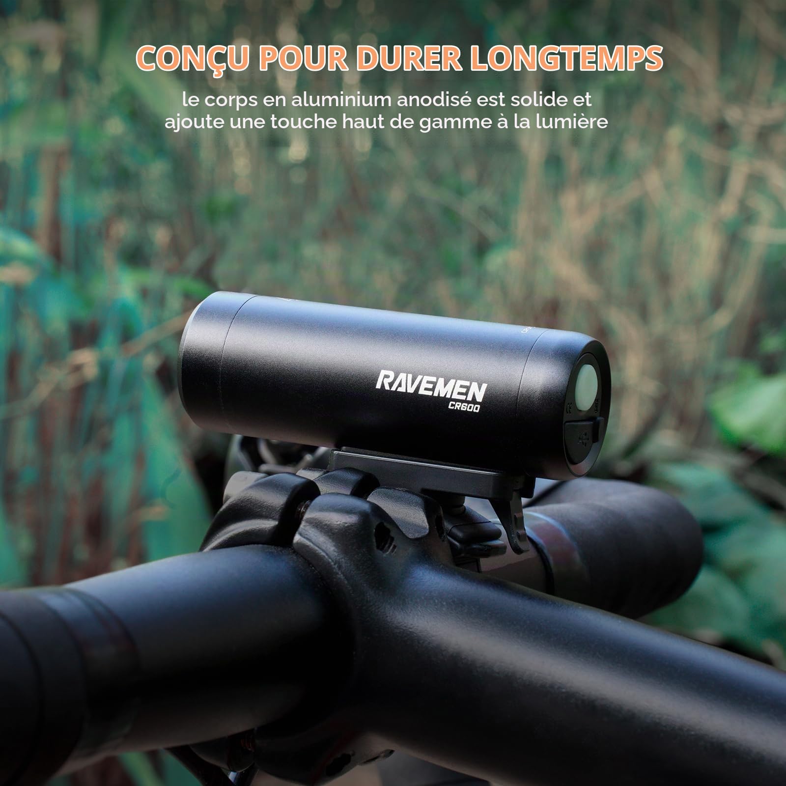 RAVEMEN 600 lumens Feu Avant de vélo avec Interrupteur à Distance Filaire Faisceau antireflet maximale de 125 mètres, CR600 Phare de vélo étanche IPX6 pour Les Cyclistes urbains sur Route