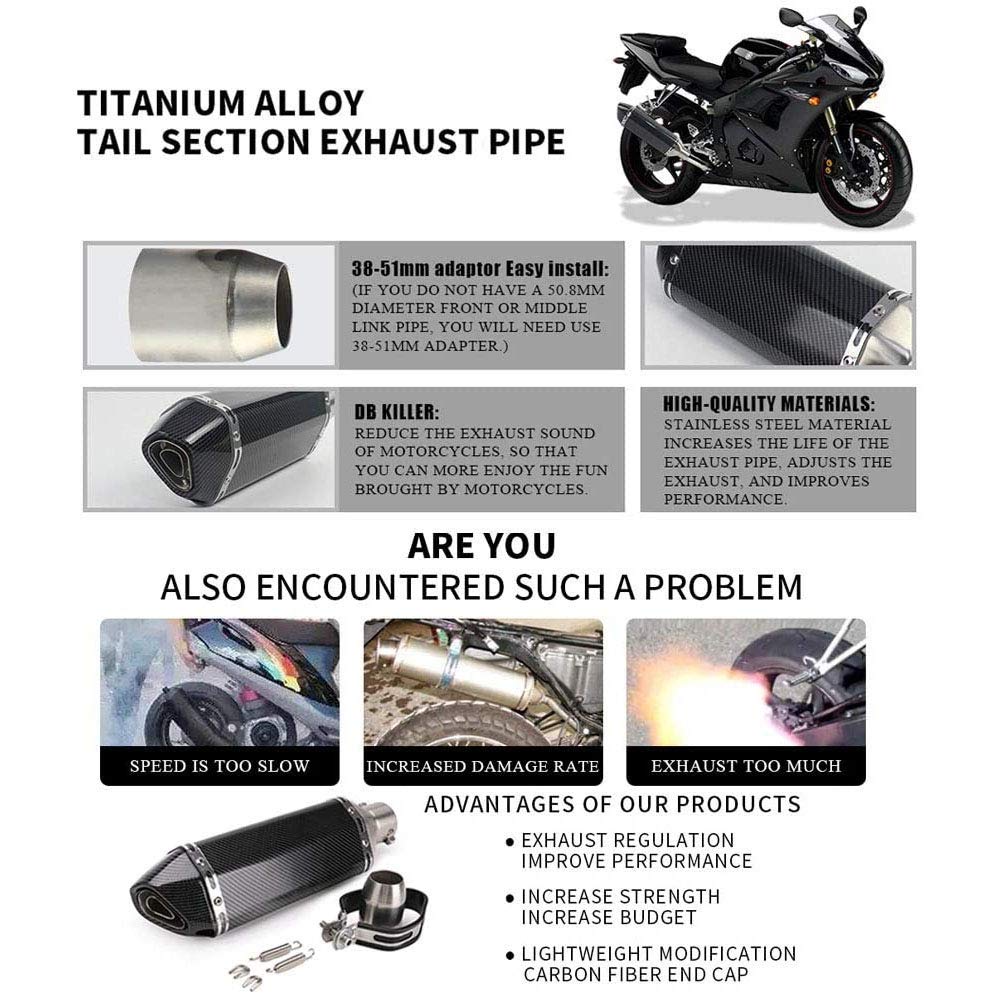 PACEWALKER 38-51mm Silenciador de Escape para Motocicleta Estilo Carbono Universal 1.5-2"Slip de Admisión en silenciador de Escape con DB Killer Extraíble para Yamaha Suzuki