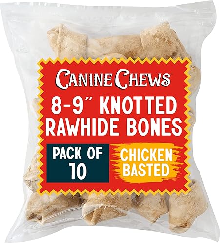 Canine Chews Hueso de cuero crudo extra grande de 8-9 pulgadas para perros grandes, masticadores agresivos, paquete de 10 (sabor a pollo)