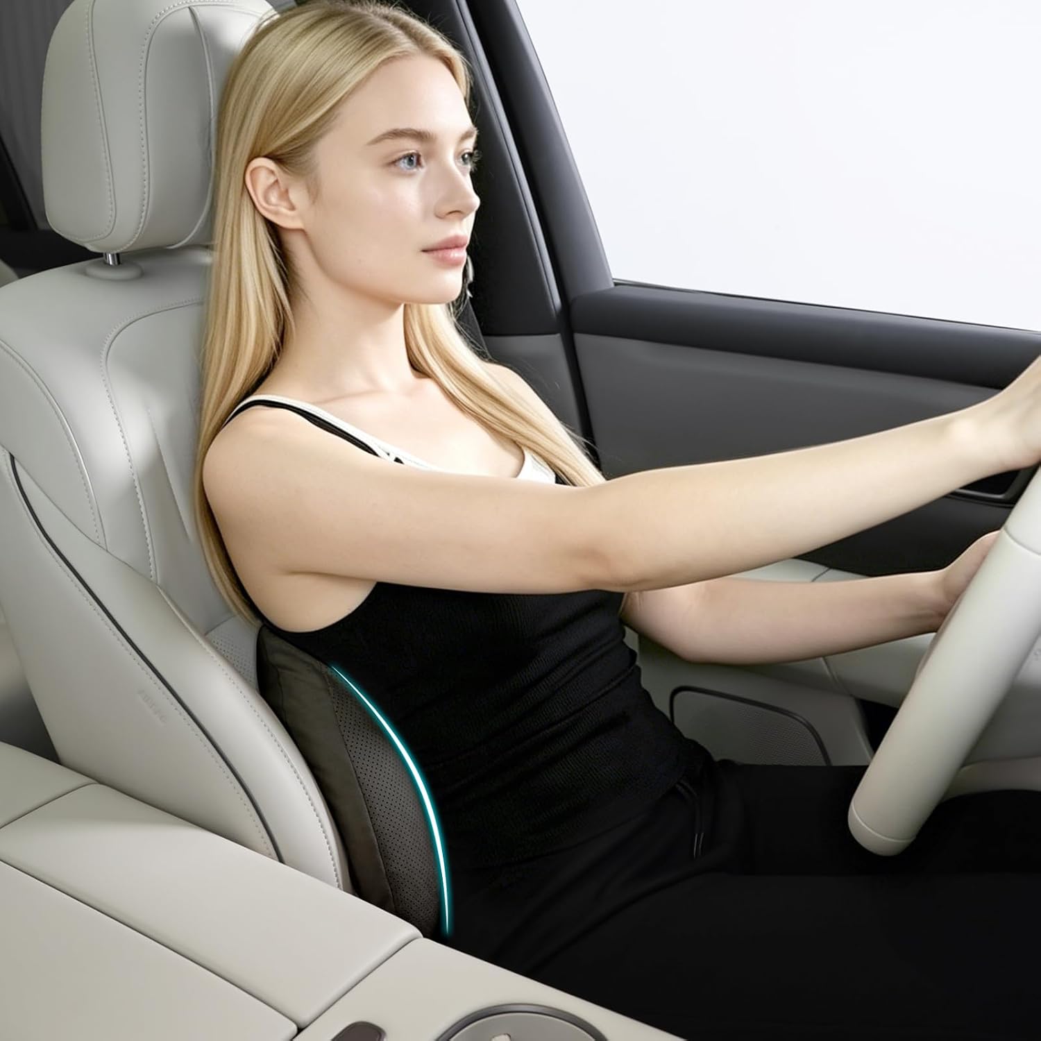 Lumbar Pillow for Car, 2 Pack Lower Back Support (Black)