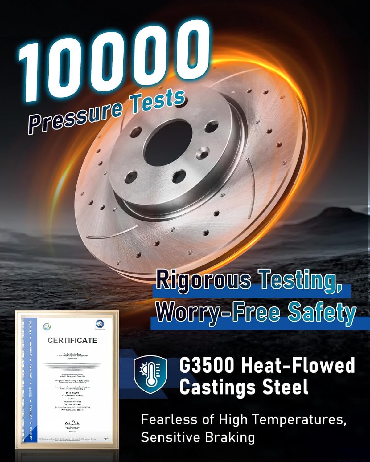 Front Brake Rotors Kit Compatible with 2013-2021 Honda Civic, 2003-2017 Honda Accord, 2002-2004 CRV, 281.9mm(11.1in), D914-7795 & 31257 Drilled And Slotted Automotive Brake Pads Kit