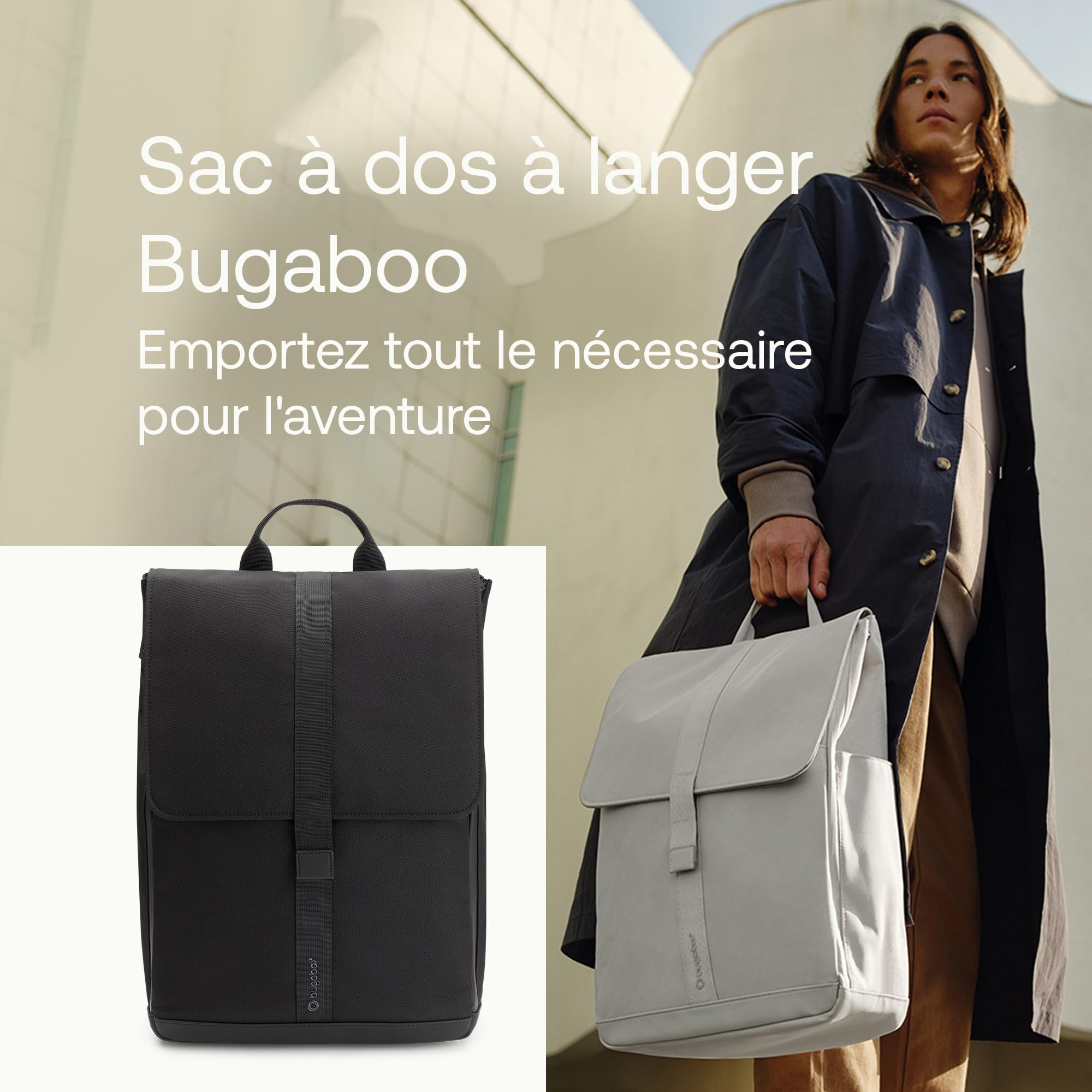 Bugaboo Sac à dos à langer, sac durable fabriqué à partir de matériaux recyclés, hydrofuge, facile à nettoyer, comprenant un matelas à langer et un porte-bouteille isotherme, Midnight Black