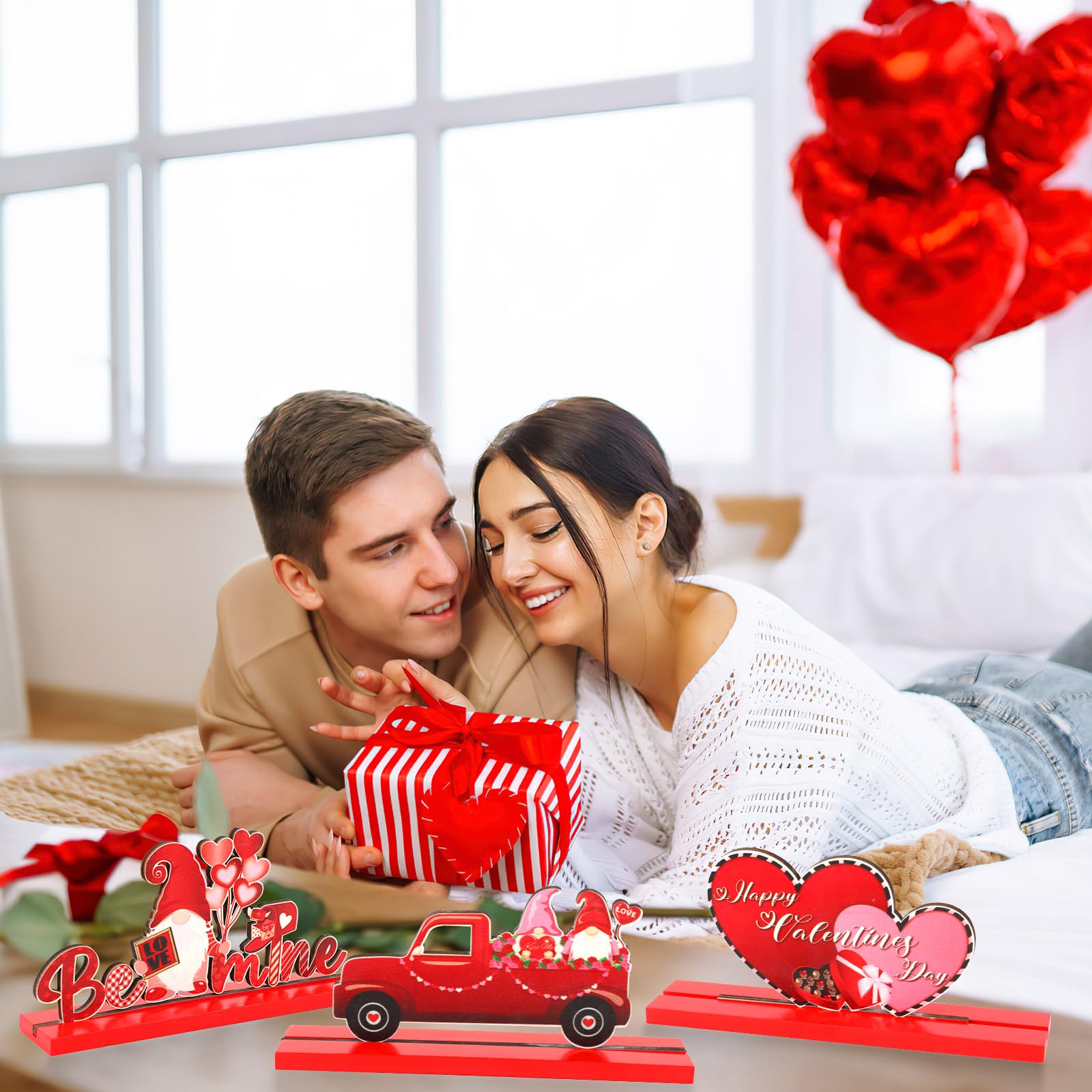 Jansun Paquete de 6 letreros de mesa de madera para el día de San Valentín, centros de mesa de San Valentín, decoración en forma de corazón para fiesta de San Valentín, decoración de mesa de