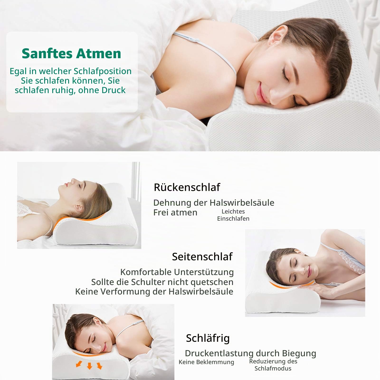Fityou Memory Foam Kopfkissen, Nackenstützkissen Sandwich Kissen Ergonomisches Schlafkissen Abnehmbarer und Waschbarer Kopfkissenbezug Geeignet für Rücken- und Seitenlage