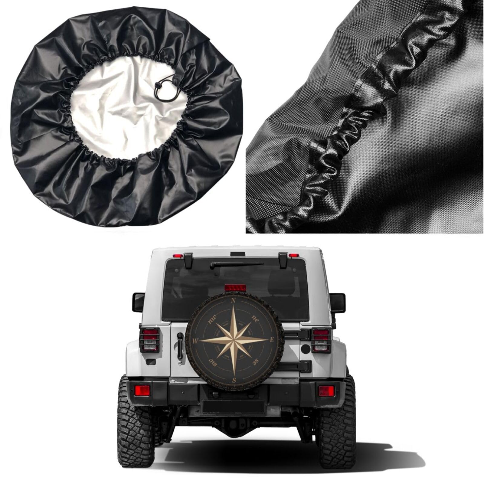 Compass Rose Black Spare Tire Cover Waterproof Dust-Proof UV Sun Wheel Tire Cover Fit for Jeep,Trailer, RV, SUV and Many Vehicle 17 Inch