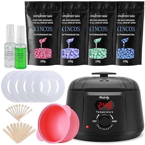 Miniatura 6 de Kit de cera para depilación calentador digital de cera termofusible, con cuentas de cera dura para cara, bikini, cuerpo, cejas, piernas, axila,