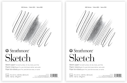 Miniatura 1 de Strathmore Cuaderno de bocetos serie 200, bloc encuadernado con cinta, 9 x 12 pulgadas, 100 hojas (50 libras2.61 oz), papel de artista para adultos