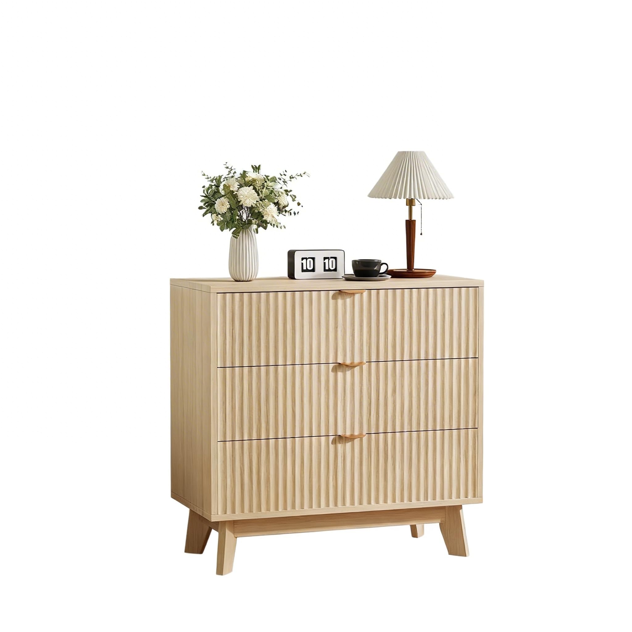 GarveeLife Commode à 3 Tiroirs, Meuble De Rangement en Bois Clair Naturel avec Finition Verticale, Dimensions 80 x 40 x 79 cm, Design Scandinave pour Chambre Et Salon