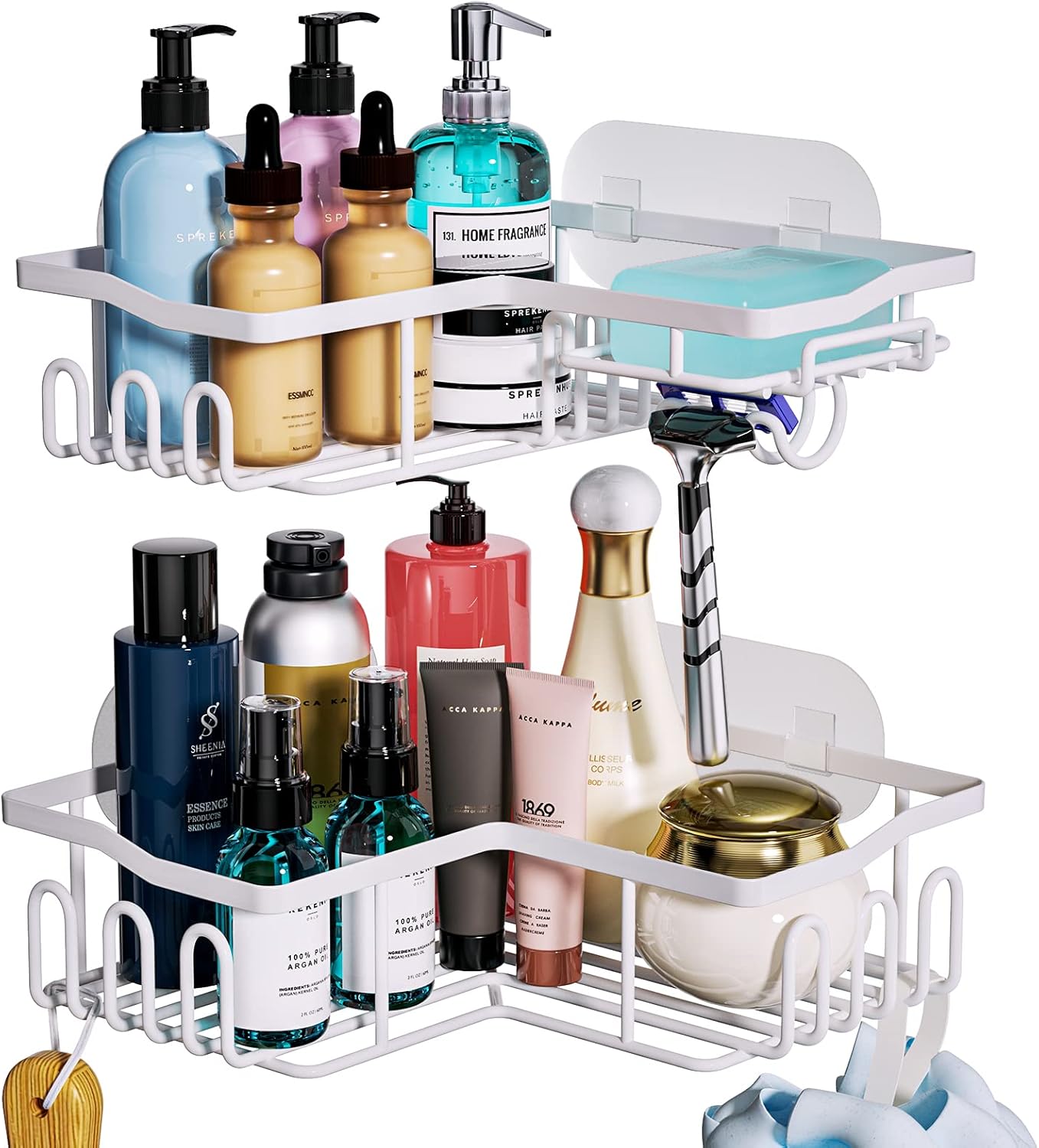 HapiRm Corner Shower Caddy, Corner Shower Shelf No Drilling, White