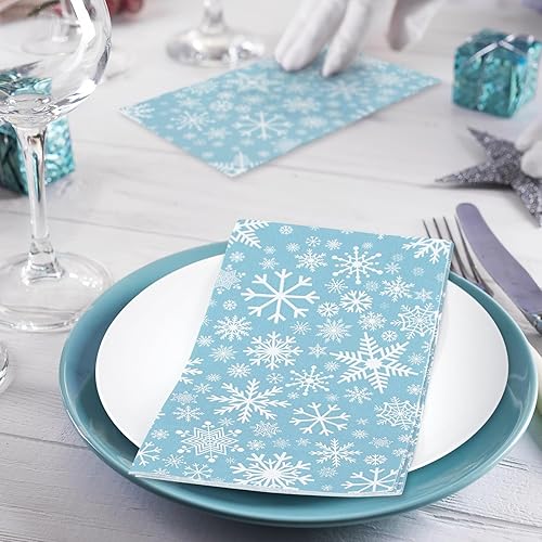 Miniatura 6 de AnyDesign - Servilletas de papel desechables de 3 capas con copos de nieve, color azul cielo, servilletas de papel desechables para decoración de