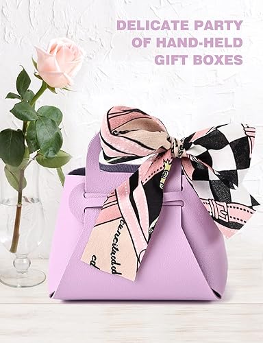 Miniatura 5 de NOWDER Paquete de 12 bolsas de regalo de cuero para dulces de boda con asa, cajas reutilizables de recuerdo de fiesta para baby showers, cumpleaños,