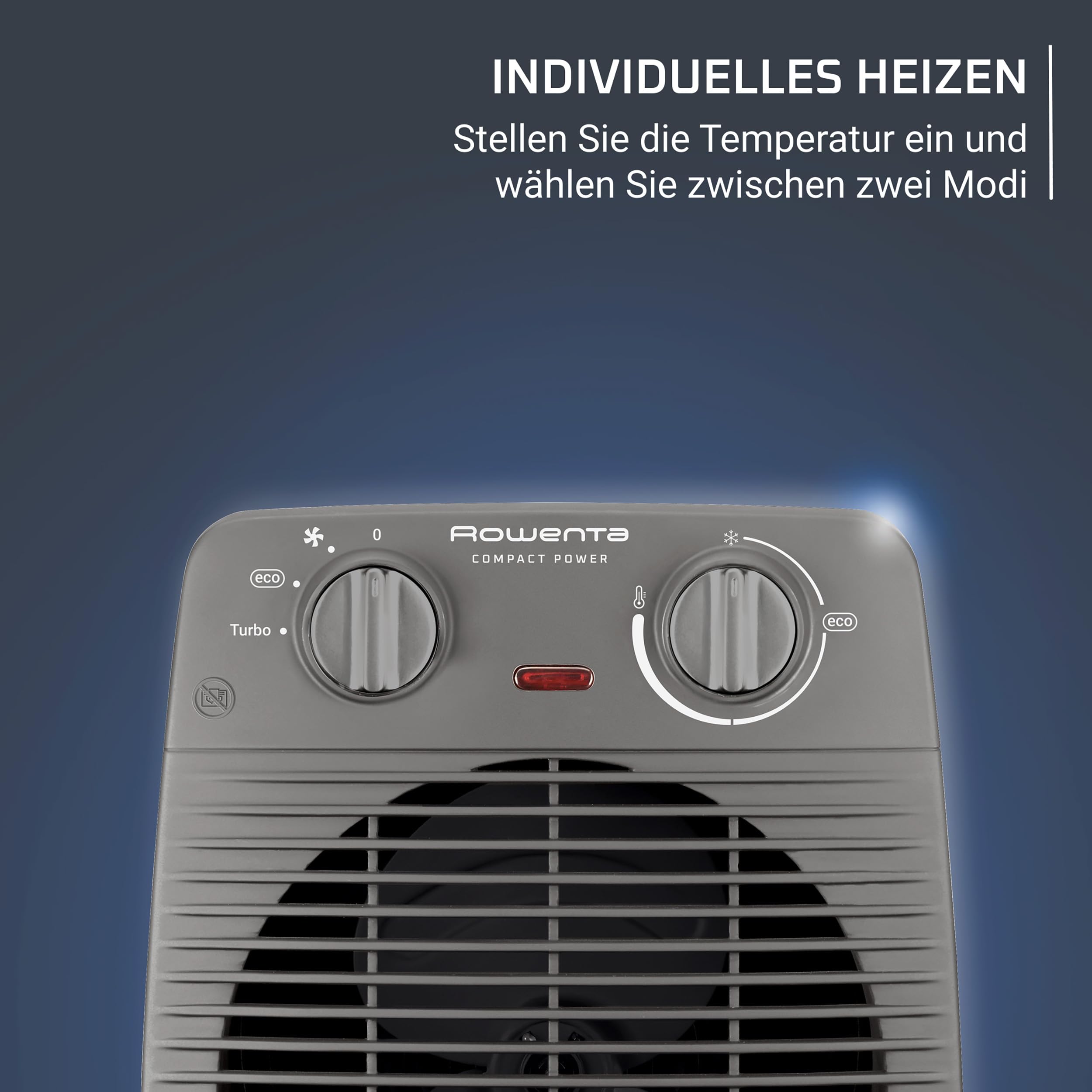 Rowenta Compact Power Heizlüfter SO2212F0, 2 Leistungsstufen, Thermostat, Kühlstufe, Grau