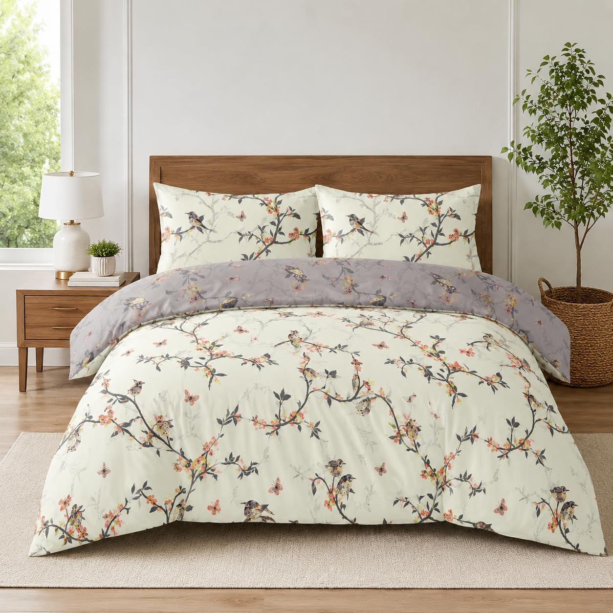 SeventhStitch Luxurious Floral Bedding Super King Duvet Set 100% Brushed Microfibre Duvet Cover Sets 3 Piece Winter Sunmmer All Season Soft Quilt Covers Easy Care, Hypoallergenic, Machine Washable