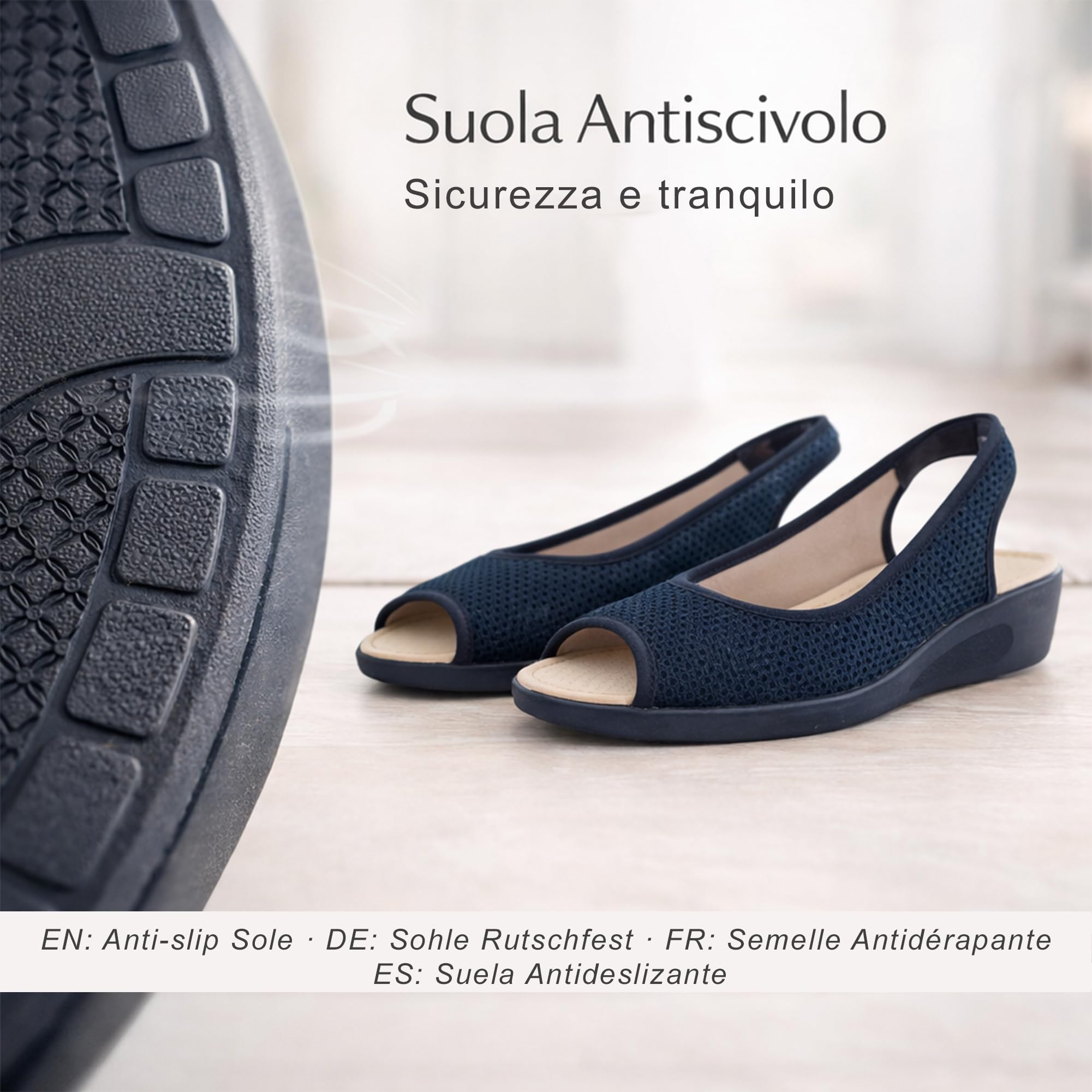 JOMIX Sandali Donna Estive per Anziani e Signora Rete Traspirante Punta Aperta Cinturino Elastico Pianta Larga Leggere Antiscivolo Comfort Comode per Casa e Passeggio