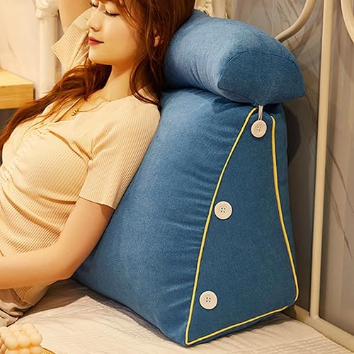 LJYLJH Almohada triangular de lectura y descanso para cama con almohada ajustable para el cuello y bolsillos cojín de apoyo para la espalda para