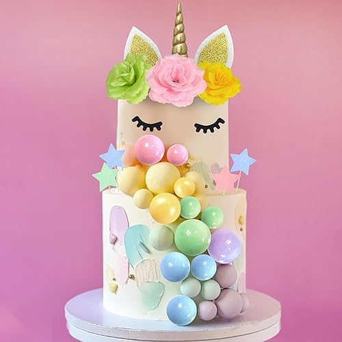 Miniatura 5 de 41 piezas de decoración de pastel de unicornio con bolas de flores, decoración de pastel de unicornio para cumpleaños de niños y niñas, suministros