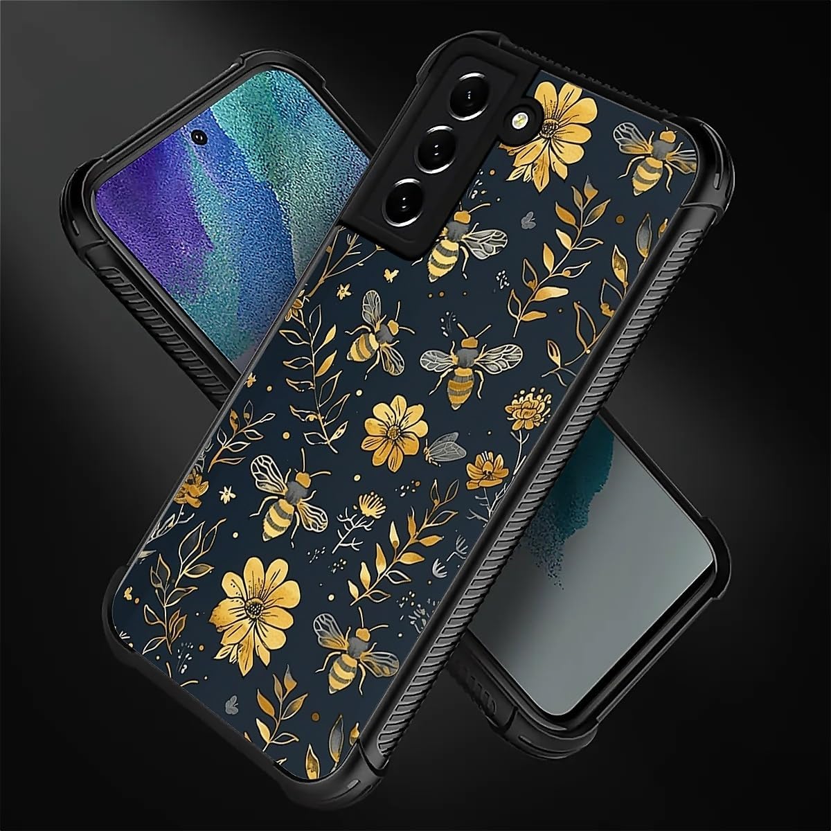 Compatible with Samsung Galaxy S22 Plus Case,Vintage Yellow Bee Floral Amazing Pattern Design Shockproof Anti-Scratch Hard PC Back Case for Samsung Galaxy S22 Plus - Image 3