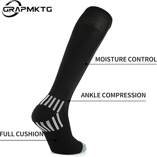 Miniatura 5 de GRAPMKTG Paquete de 3 calcetines de fútbol, béisbol, sóftbol para jóvenes, mujeres y hombres, calcetines de fútbol hasta la rodilla para niños y