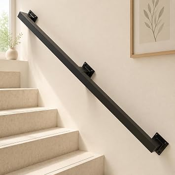 7FT Handrails for Stairs Indoor Outdoor, Step Railing Wall Mounted with Matte Black Finish, Industrial Pipe Hand Rails for Porch, Loft, Patio 7FT