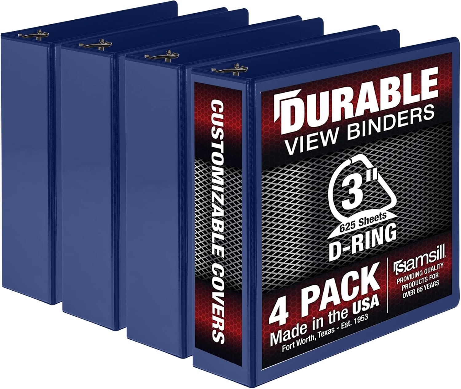 Samsill Durable 3 inch 3 Ring Binder, D Ring Binder, 100% Recycled Chipboard, Blue, 4 Pack