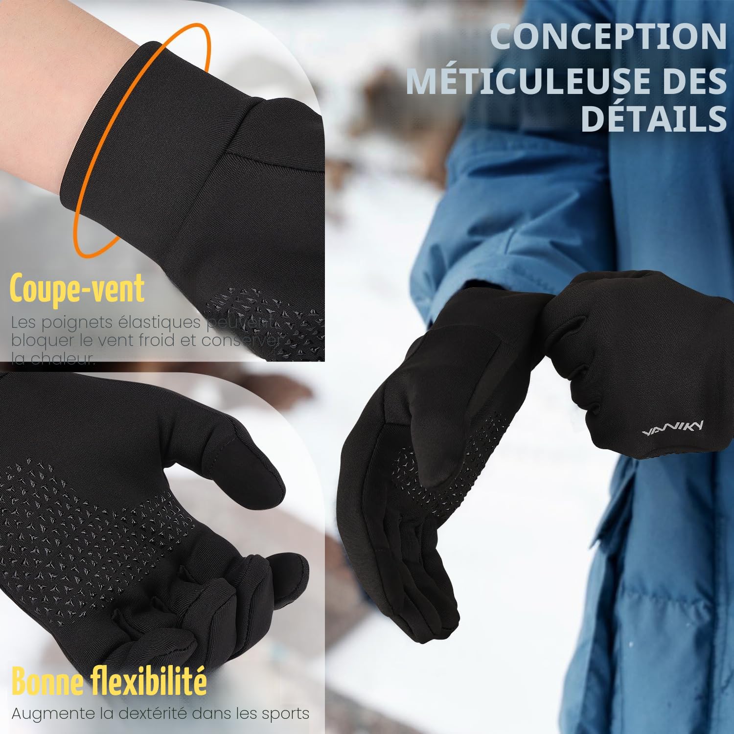YANIKY Gants Cyclisme Coupe-Vent Thermiques Homme Femme Antidérapants Écran Tactile Vélo Course Randonnée