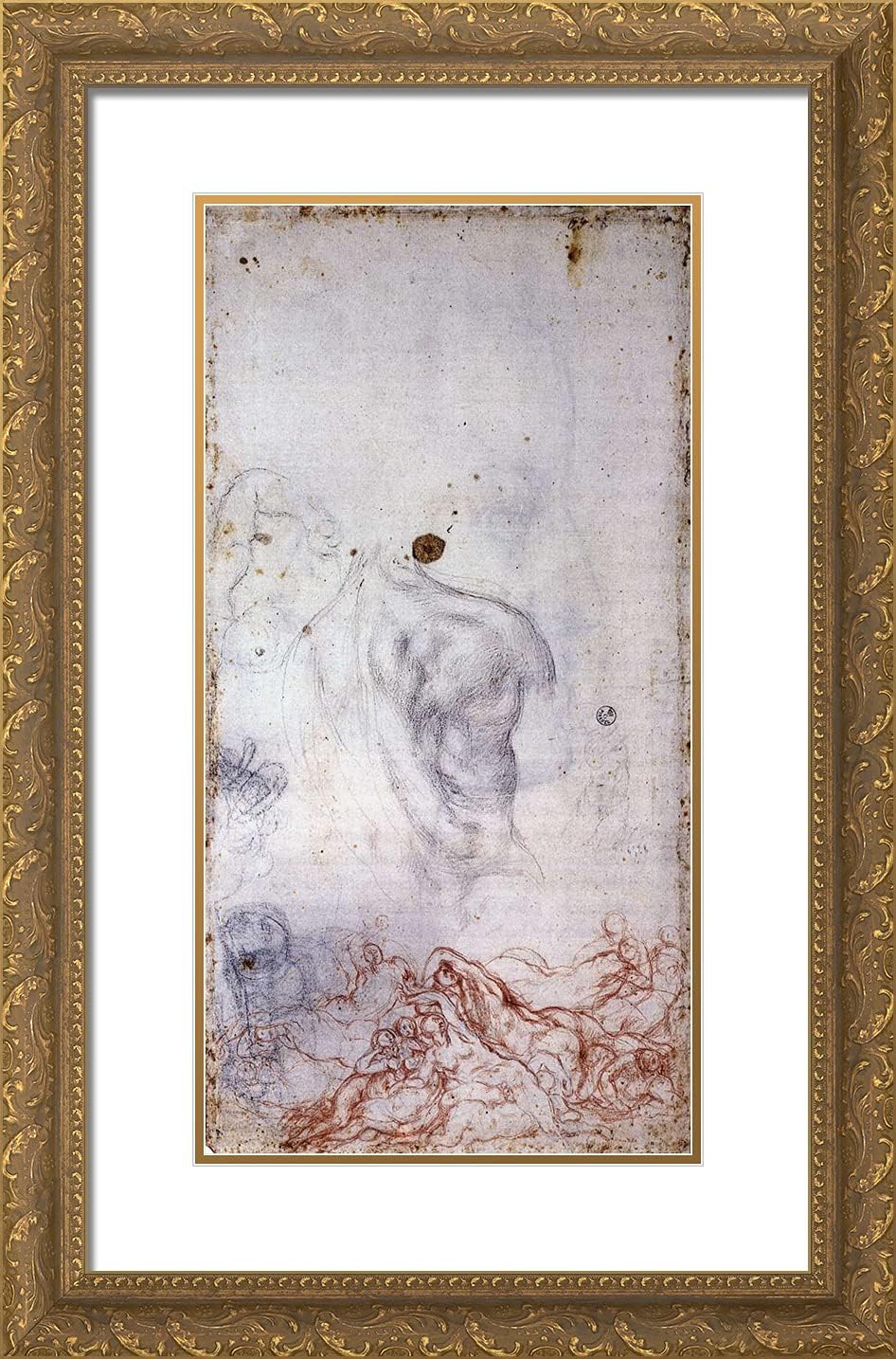 ArtDirect Pontormo, Jacopo 16x24 Gold Ornate Framed Art Print with Double Matting Titled: Study for the Deluge ll