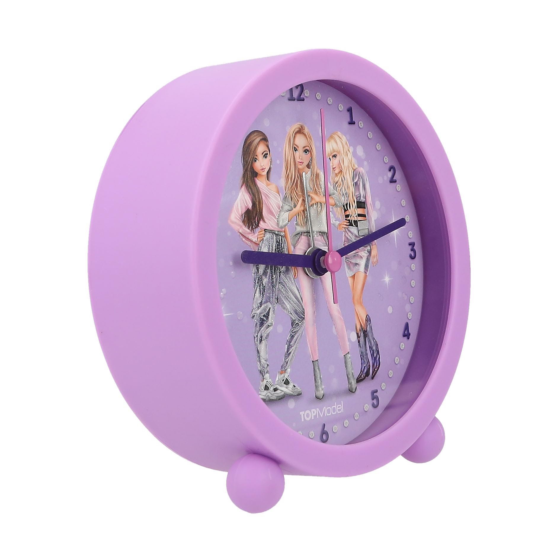 Depesche 12662 TOPModel Glitter Queen-Sveglia per Bambini in Viola con Motivo a modellino, Orologio Silenzioso con Funzione Luce, Batteria Inclusa, Colore
