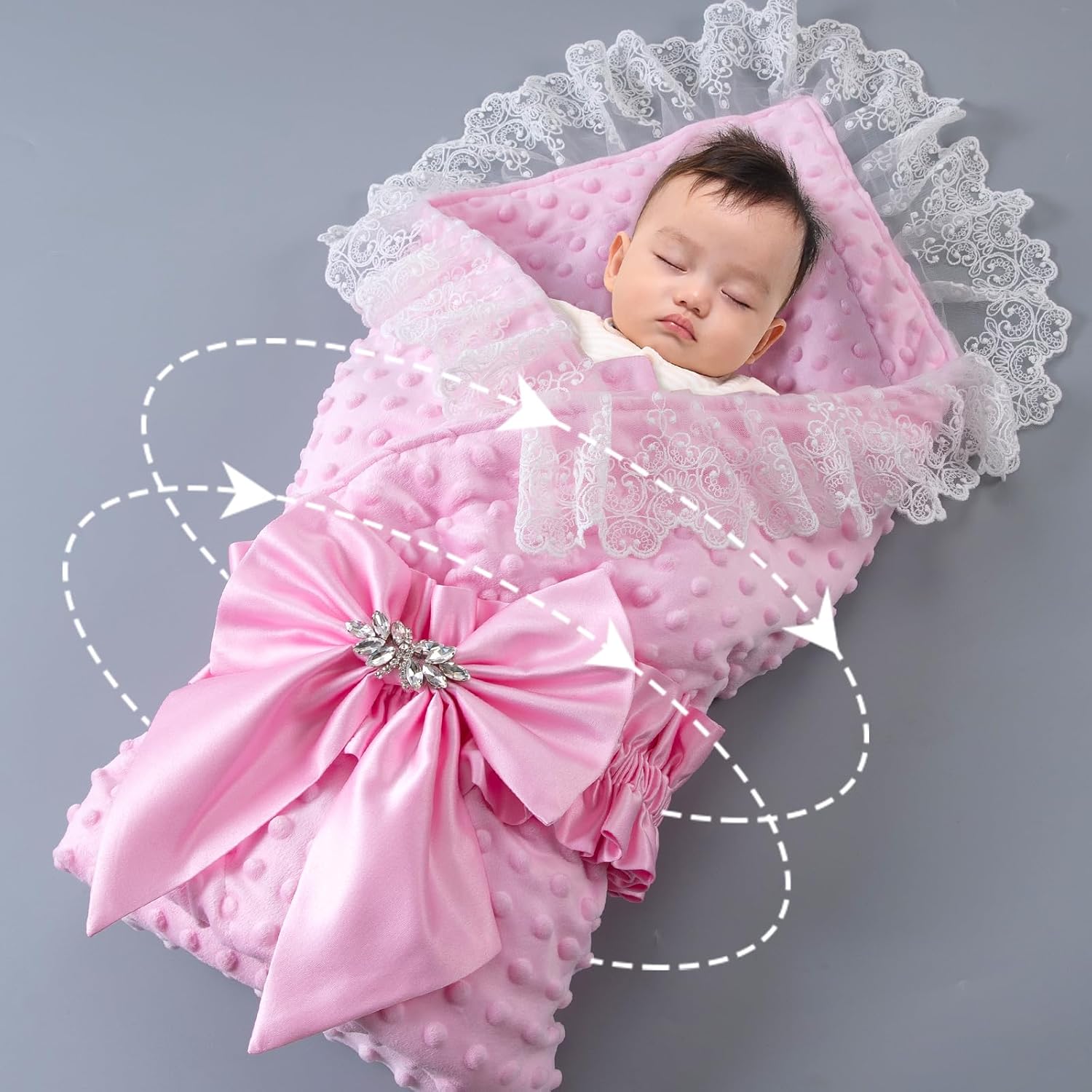 Baby Blanket, with lace Ruffles and Bow Ties, 31.5 * 31.5 inches,Suitable for Babies Aged