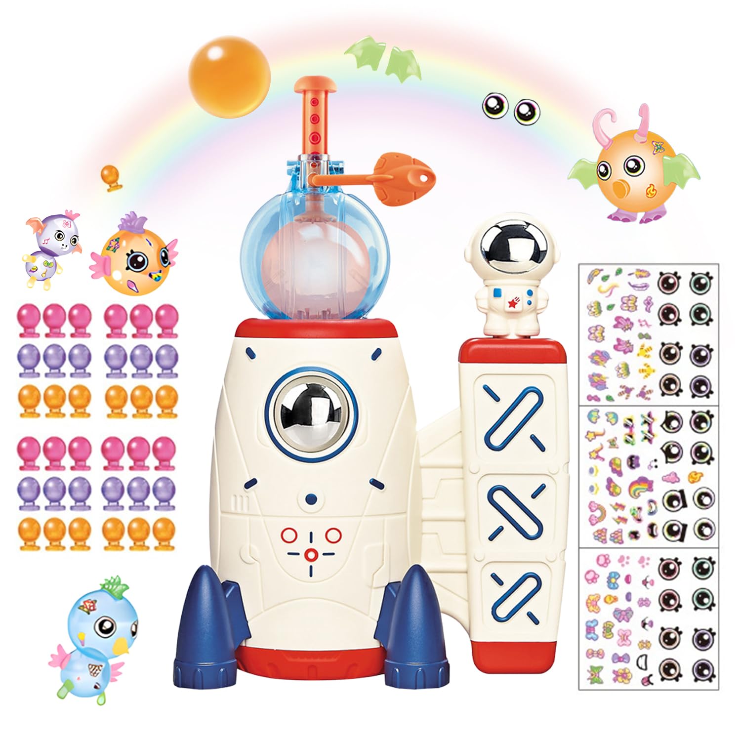 Kit Fai-da-Te per Creare Palloncini Magici Spaziali, 160 Palloncini Spaziali con Lanciatore a Pompa, Adesivi dei Personaggi Mostro, Palloncini Gonfiabili Decorati per Attività Creative, Opere Fatte a