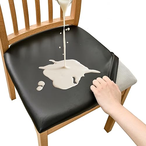 HAOYONG Juego de 4 fundas de asiento para silla, fundas impermeables de poliuretano para sillas de comedor, fundas de cojín impermeables para sillas