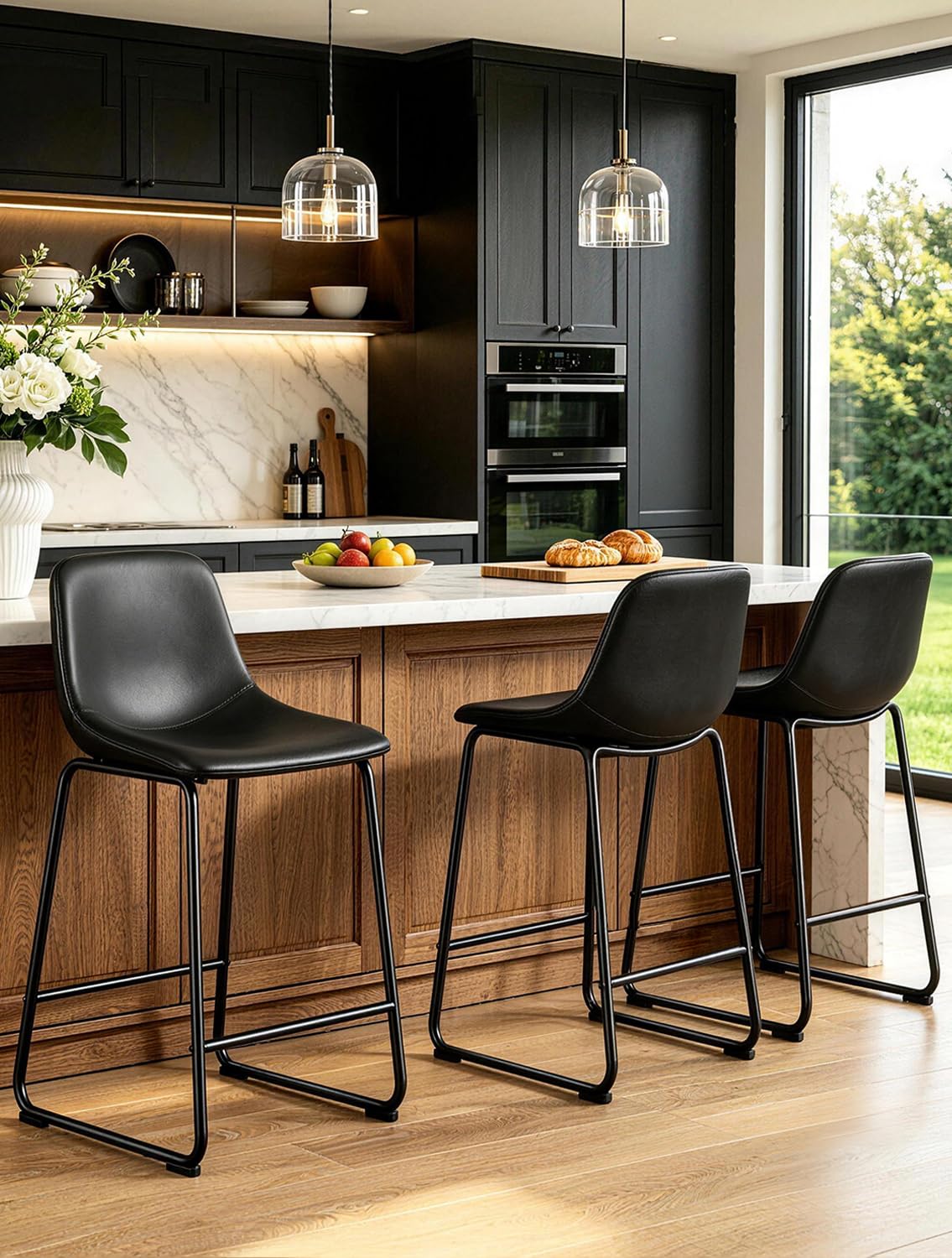 TAVR 24 inch Counter Height Stools Set of 3, Hold up to 500 lbs, Black
