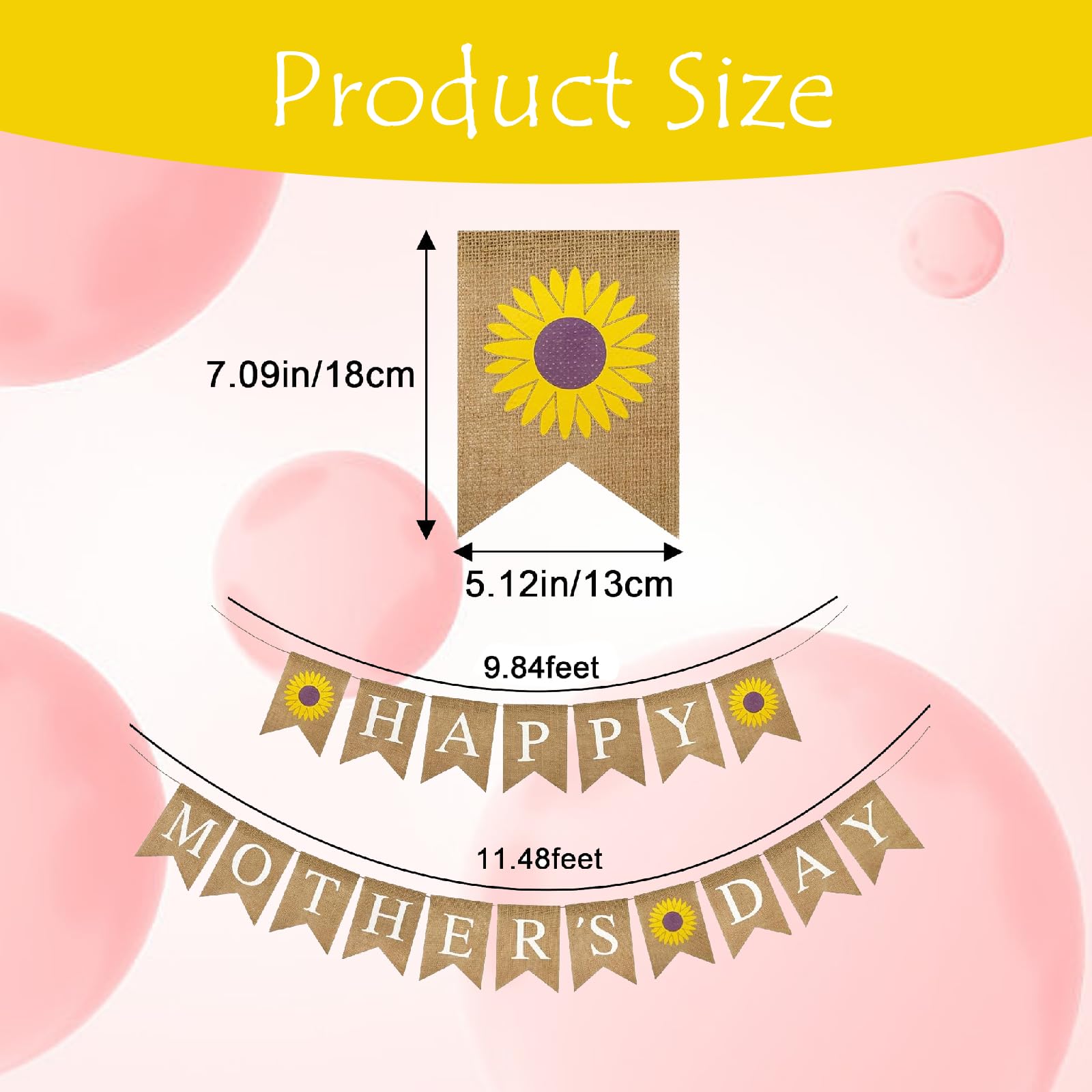 Mothers Day Decorations,Burlap Happy Mother's Day Banner,Rustic Mother's Day Banner Bunting with Sunflower for Mother’s Day Party Supplies,Reusable,Pre-Strung - Image 2
