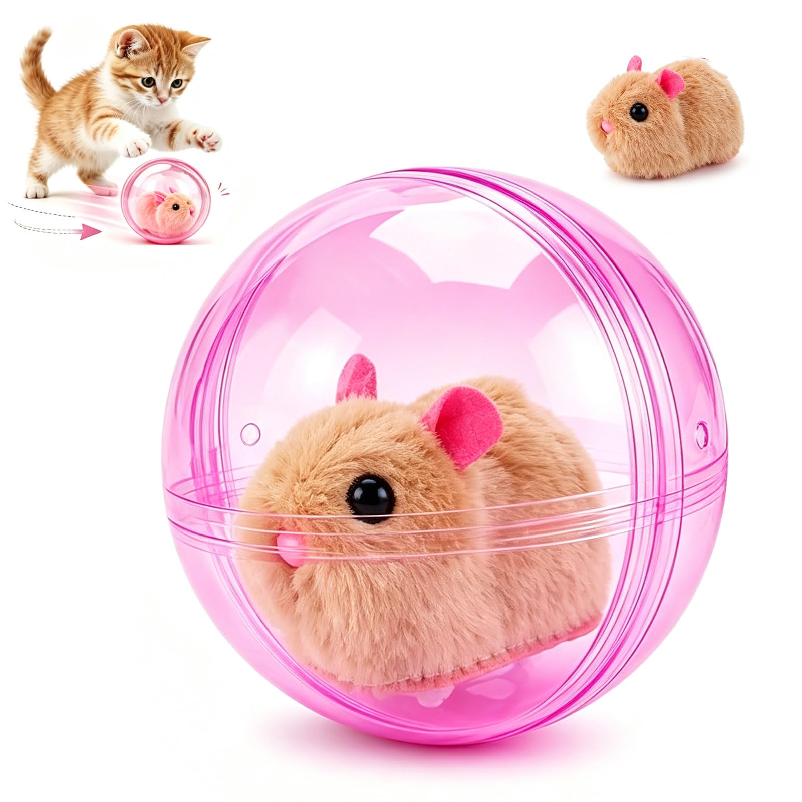 Aonuily Self-Rolling Cat Balls, Interactive Cat Toy with Realistic Animal Automatic Moving Ball for Indoor Activity and Chase Training Cats Exercise Toy Pet Ball for Cats Dogs (Rabbit, Pink)